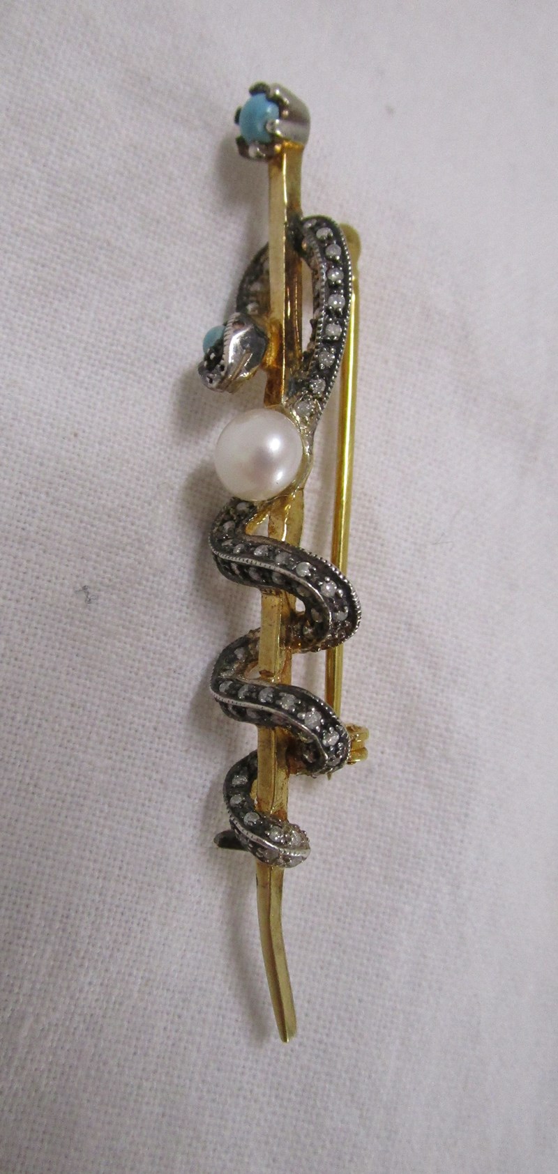 Turquoise , pearl & diamond set brooch - Image 3 of 4