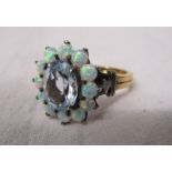 Gold opal & blue topaz cluster ring