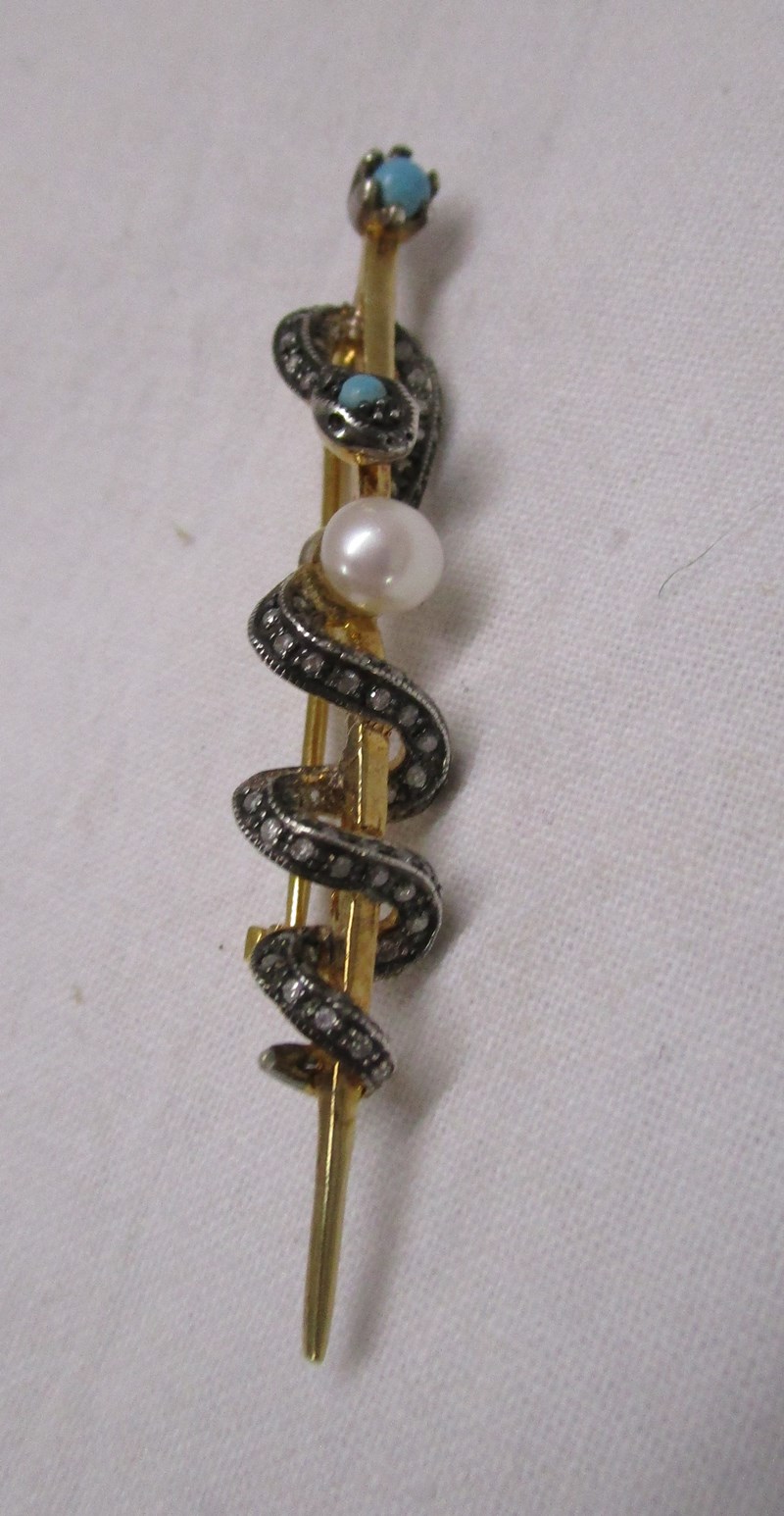 Turquoise , pearl & diamond set brooch - Image 2 of 4