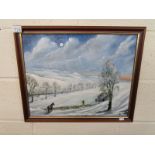 Oil on board - Winter scene by Peter Donaldson