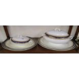 4 blue & white meat plates & 2 matching tureens