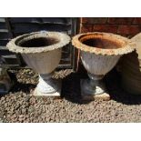 Pair Victorian cast iron pedestal urns