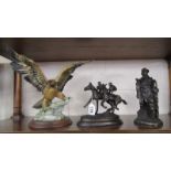 3 figurines - Eagle, horse racing & fisherman