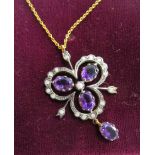 Amethyst & diamond pendant on chain