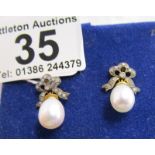 Pair of pearl & diamond drop earrings