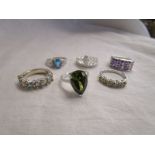 Six silver & stone set rings