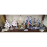 Shelf of collectables to include Royal Worcester figurines