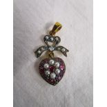 Ruby, pearl & diamond heart pendant