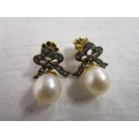 Pair of pearl & diamond drop earrings