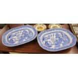 Pair of blue & white meat plates