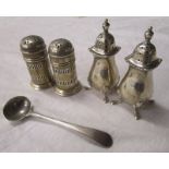 2 pairs of silver cruets and silver pusher spoon