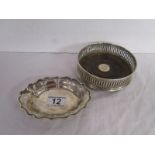 Pierced silver dish and silver mounted Champagne coaster