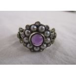 Victorian style amethyst, diamond, pearl & peridot cluster ring