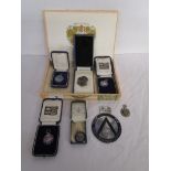 Collection of 6 hallmarked silver fobs and 'Vintage Sports Car Club' badge