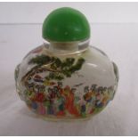 Small glass cased scent bottle with Japanese scene