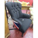 Re-upholstered chair with Union Jack back and military buttons