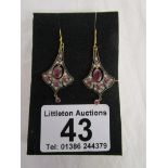 Pair of ruby & diamond drop earrings