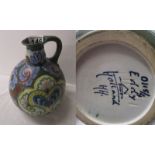 Dutch studio pottery jug signed Eddy