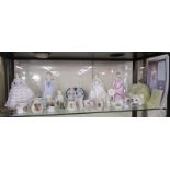 Shelf of collectables to include 4 Royal Worcester figurines & crested ware