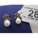 Pair of pearl & diamond drop earrings