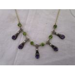 Amethyst, peridot, pearl & diamond necklace