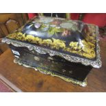 Victorian papier-mâché & mother-of-pearl work box with interior fittings