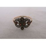 Antique style garnet & diamond set ring