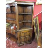 Titchmarsh & Goodwin oak open front corner cupboard - H: 177cm W: 67cm D: 35cm