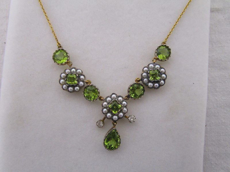 Peridot, pearl & diamond necklace