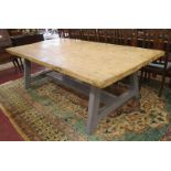 Very large pine dining table with trestle base (H: 77cm L: 240cm W: 123cm)