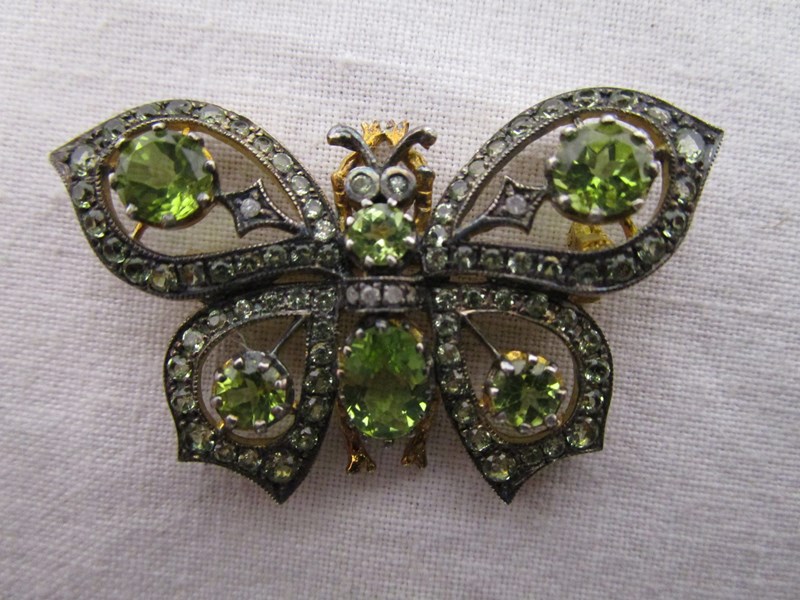 Diamond & peridot butterfly brooch