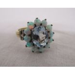 Opal & blue topaz cluster ring