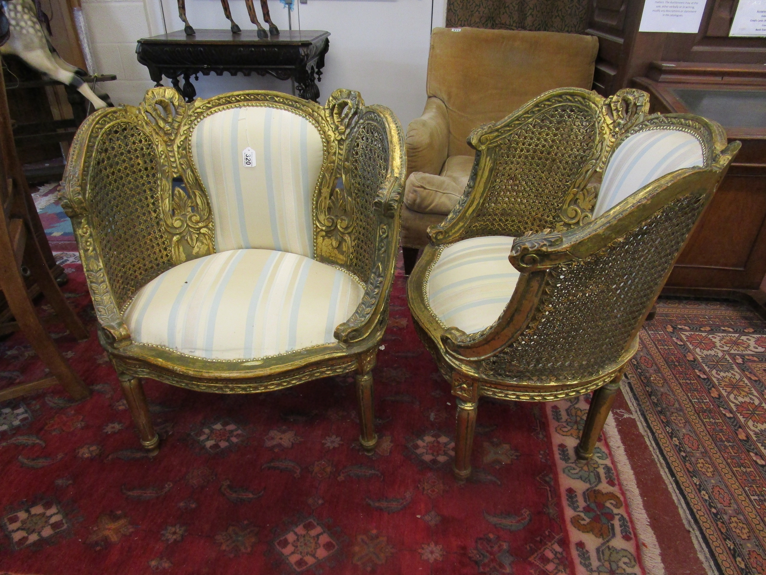 Pair of French gilt and bergère tub chairs - Image 5 of 5
