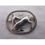 Silver Georg Jensen 'Kneeling Fawn Deer Brooch' - Designed by Arno Malinowski - GJ Patt No. 256