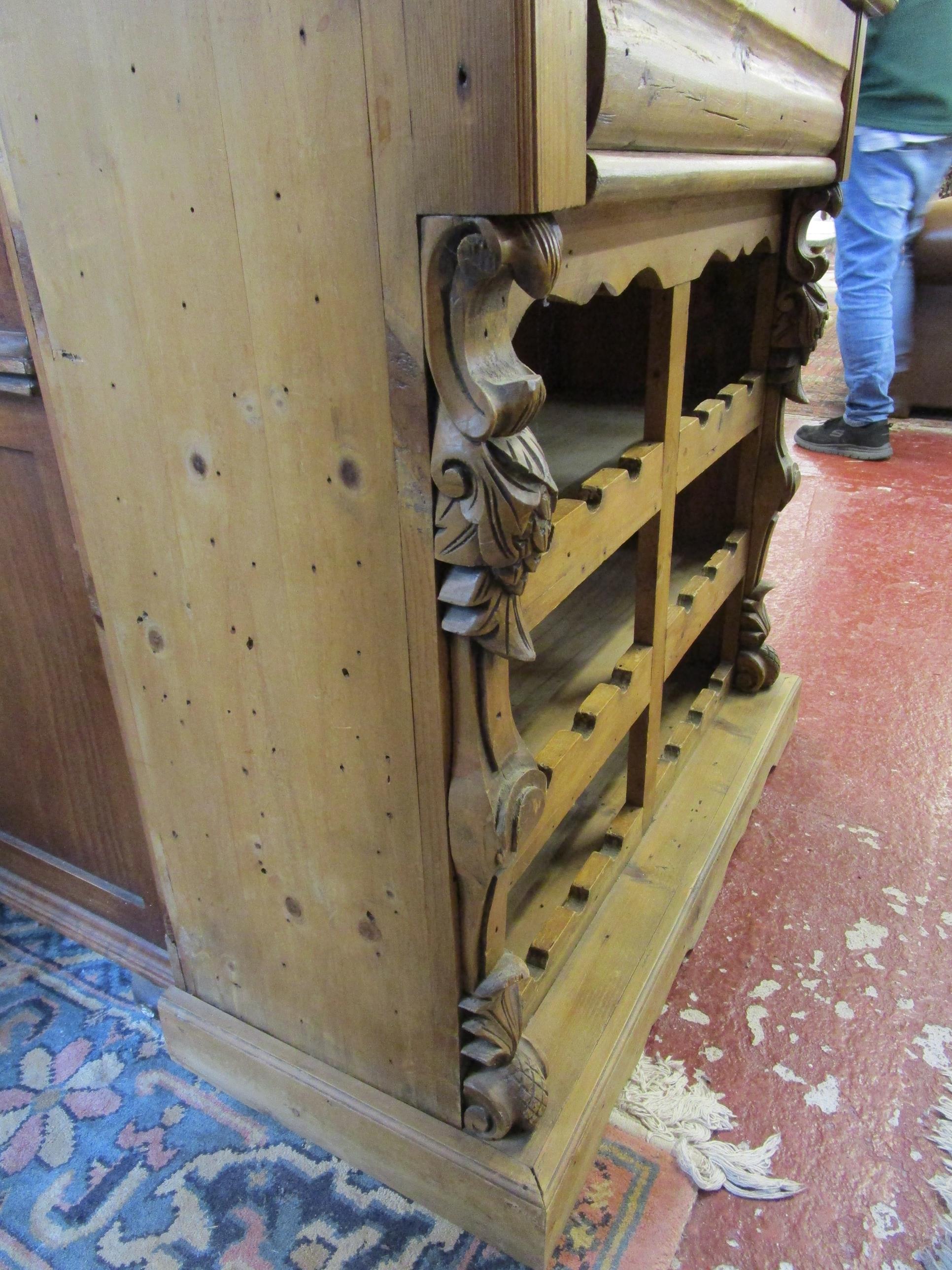 Decorative pine wine rack with drawer - H: 99cm W: 84cm D: 37cm - Image 2 of 4