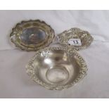 2 hallmarked silver dishes & white metal dish marked silver