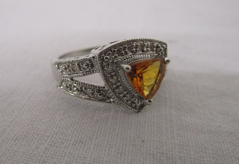 White gold, fire opal & diamond set ring