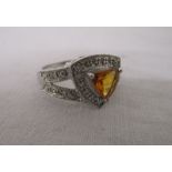 White gold, fire opal & diamond set ring