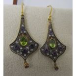 Pair of peridot, amethyst & diamond earrings