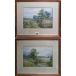 Pair of watercolours - River scenes by Henry J Sylvester Stannard