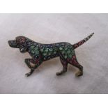 Sapphire, emerald, ruby & diamond dog brooch