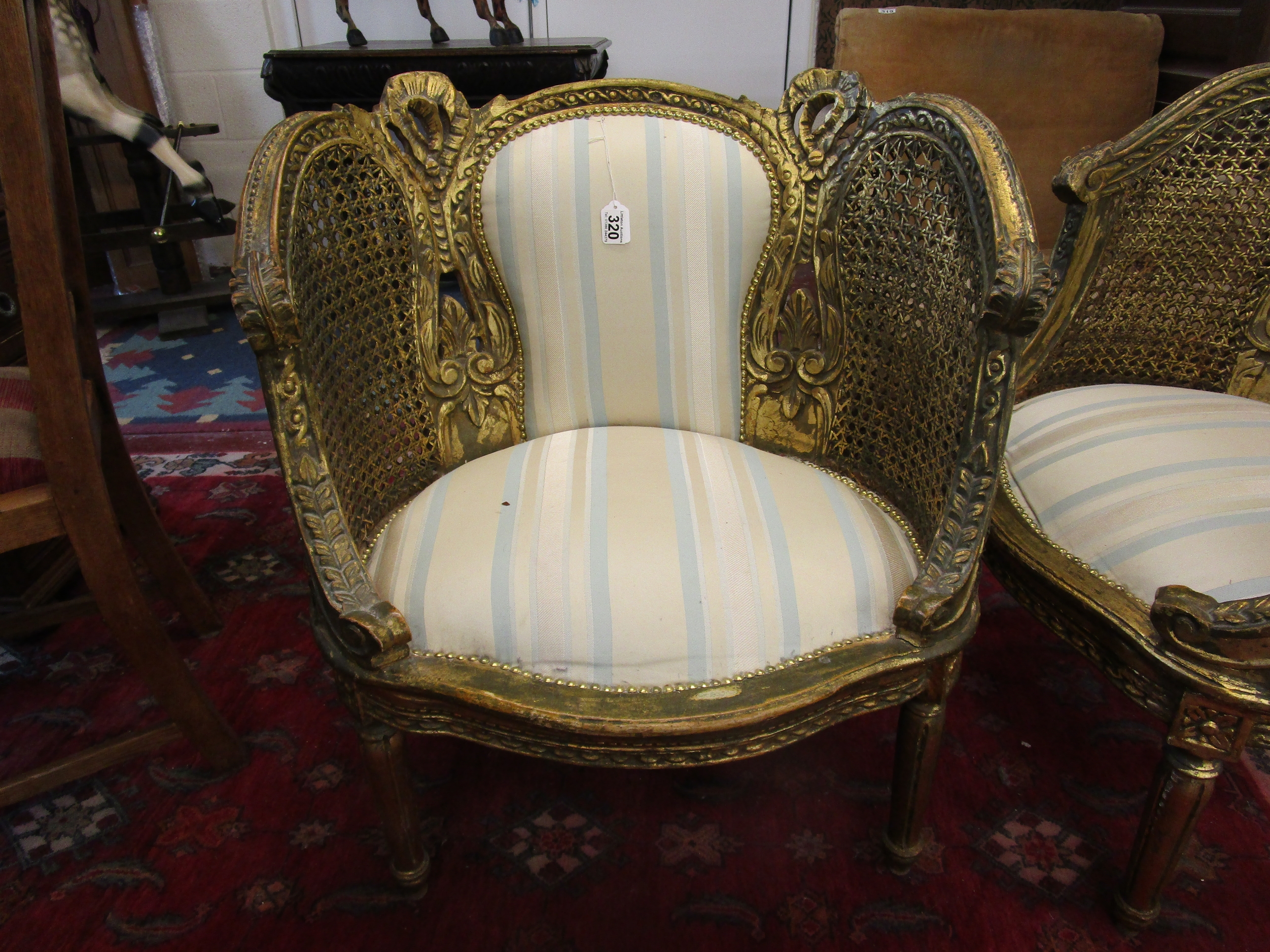 Pair of French gilt and bergère tub chairs - Image 3 of 5