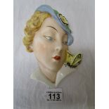 Royal Dux wall mask c.1930 - Blonde lady with butterfly (Ref 15514)
