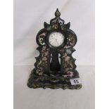 Papier-mâché and mother-of-pearl inlay fob watch stand with silver fob watch