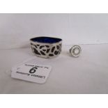 Silver mounted blue glass bowl and silver enamelled bottle lid
