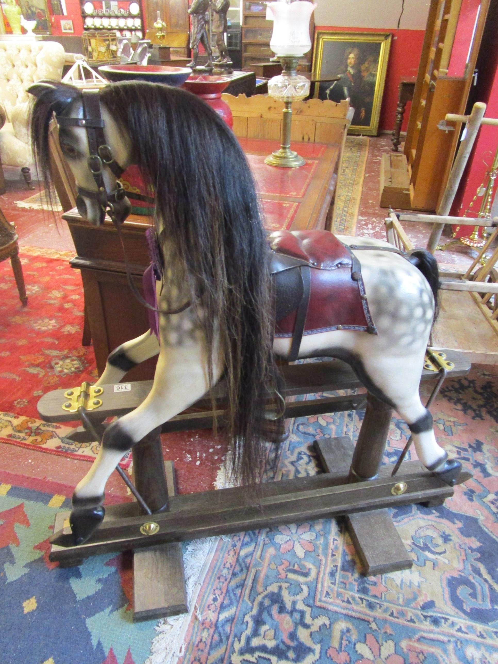 Quality wooden rocking horse by the Worcester Rocking Horse Co (H: 123cm L: 123cm) - Image 3 of 5