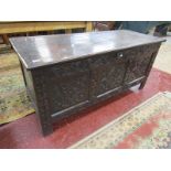 Early oak 3 panel coffer - H: 65cm W: 141cm D: 56cm