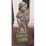 Stone figure on square plinth - Girl playing violin