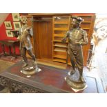 Pair of brass / spelter figures - Baker & Fish monger - H: 63cm