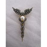 Pearl, moonstone & diamond snake brooch
